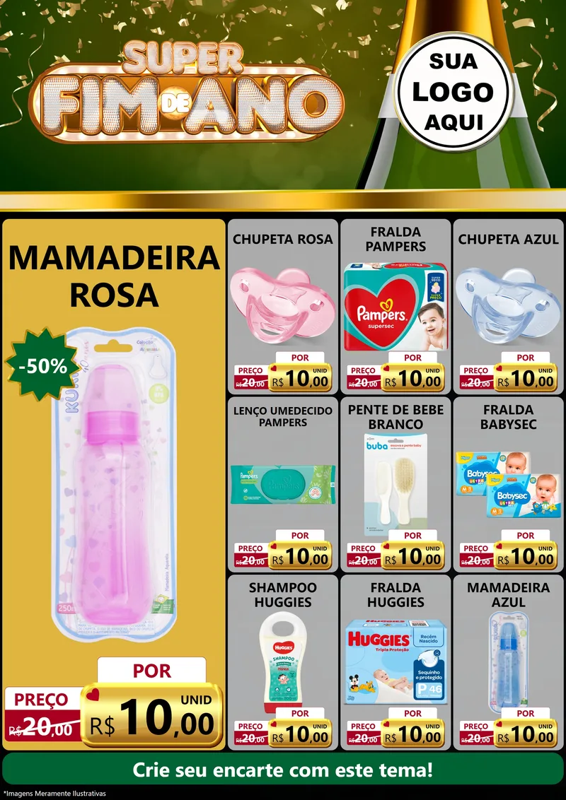 Modelo de Encarte para Encarte A4 Vertical com o tema Super Fim de Ano para Bebês