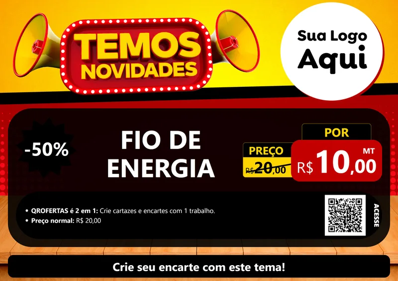 Modelo de Cartaz para Cartaz A4 Horizontal com o tema Temos Novidades para Materiais Elétricos