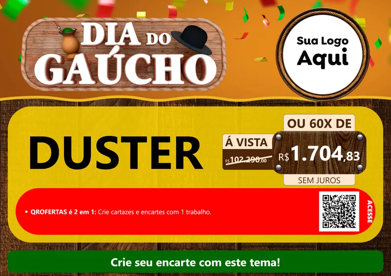 Modelo de Cartaz para Cartaz A4 Horizontal com o tema Dia do Gaúcho para Concessionaria de Carros