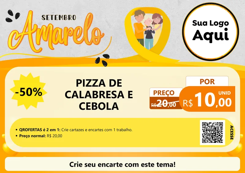 Modelo de Cartaz para Cartaz A4 Horizontal com o tema Setembro Amarelo para Pizzaria
