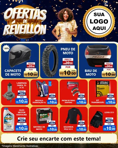 Modelo de Rede Social para Feed Instagram com o tema Ofertas de Réveillon para Moto peças