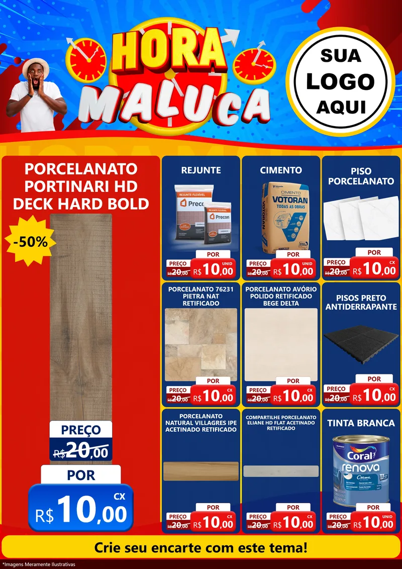 Modelo de Encarte para Encarte A4 Vertical com o tema Hora Maluca para Pisos e revestimentos