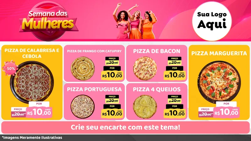 Modelo de TV para TV Horizontal com o tema Semana das Mulheres para Pizzaria