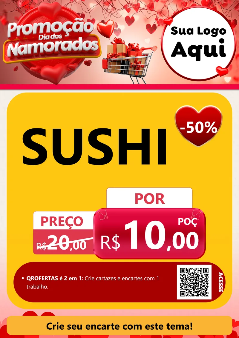Modelo de Cartaz para Cartaz A4 Vertical com o tema Promoção Dia dos Namorados para Comida japonesa