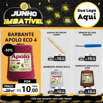 Modelo de Rede Social para Feed Facebook com o tema Junho Imbatível para Armarinho e Aviamentos