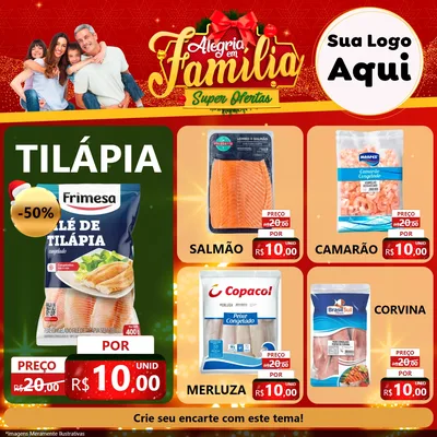 Modelo de Rede Social para Feed Facebook com o tema Alegria em Família Super Ofertas - Natal para Peixaria