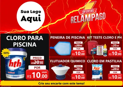 Modelo de Encarte para Encarte A4 Horizontal com o tema Ofertas Relâmpago para Produtos para Piscina