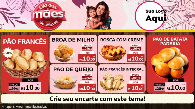 Modelo de TV para TV Horizontal com o tema Dia Das Mães De Ofertas para Padaria