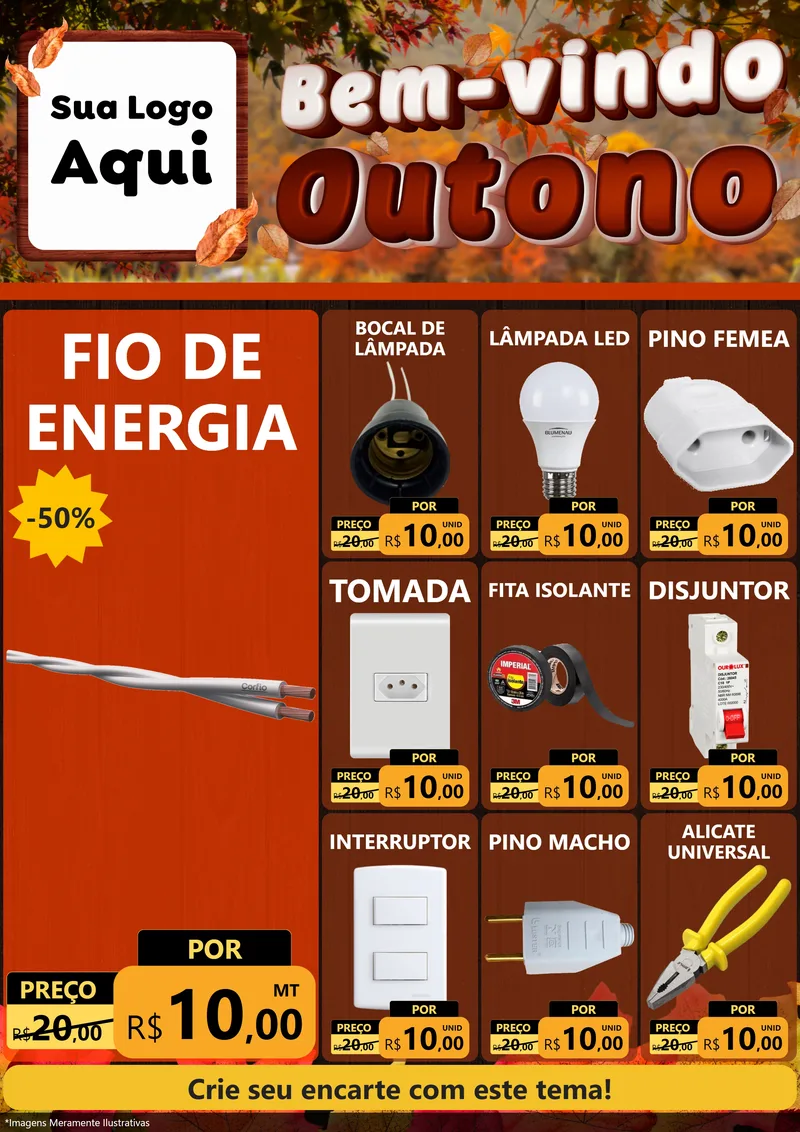 Modelo de Encarte para Encarte A4 Vertical com o tema Bem-vindo Outono para Materiais Elétricos