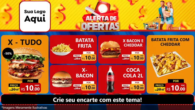 Modelo de TV para TV Horizontal com o tema Alerta de Ofertas para Hamburgueria