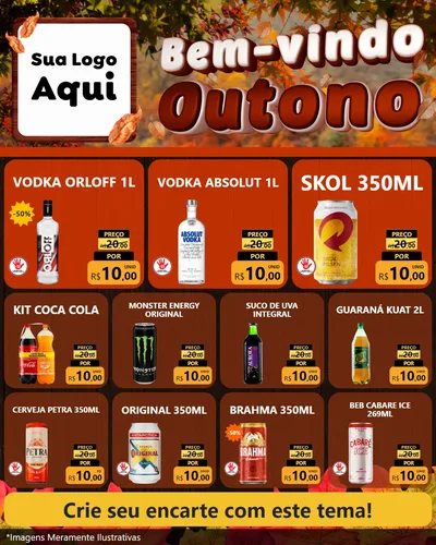 Modelo de Rede Social para Feed Instagram com o tema Bem-vindo Outono para Distribuidora de bebidas