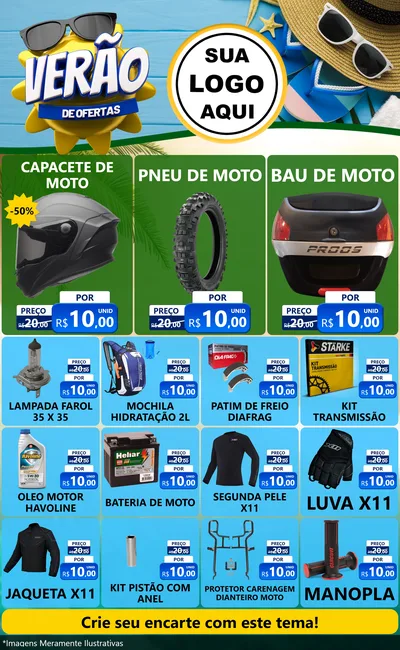 Modelo de Encarte para Encarte Grande com o tema Verão de Ofertas para Moto peças