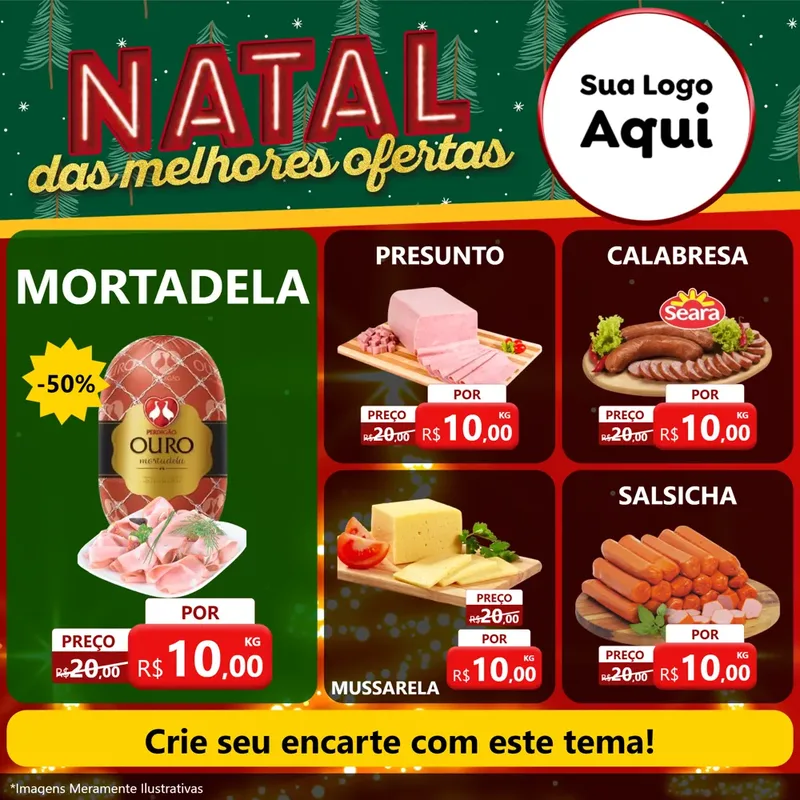 Modelo de Rede Social para Feed Facebook com o tema Natal das Melhores Ofertas para Frios e Laticínios