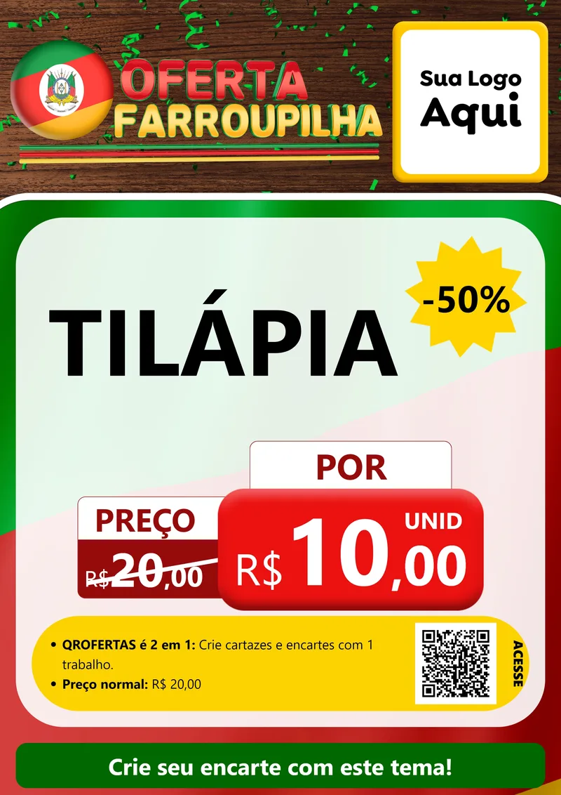 Modelo de Cartaz para Cartaz A4 Vertical com o tema Oferta Farroupilha para Peixaria