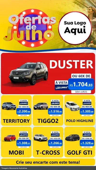 Modelo de Rede Social para Stories com o tema Ofertas de Julho para Concessionaria de Carros