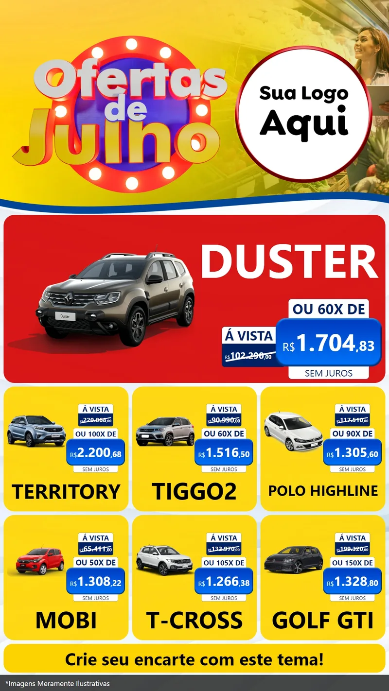 Modelo de Rede Social para Stories com o tema Ofertas de Julho para Concessionaria de Carros