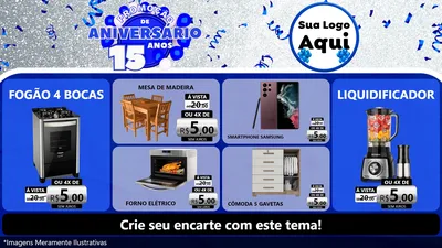 Modelo de TV para TV Horizontal com o tema Promoção de Aniversário - 15 Anos para Móveis e Eletro