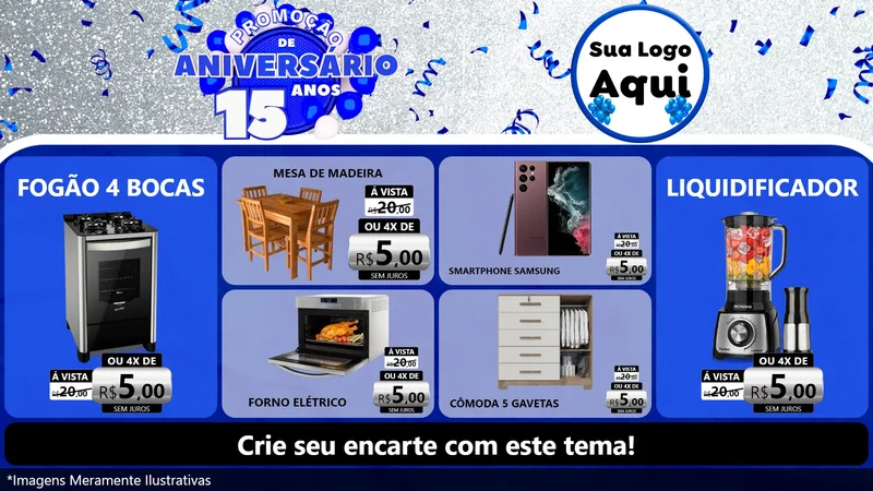 Modelo de TV para TV Horizontal com o tema Promoção de Aniversário - 15 Anos para Móveis e Eletro