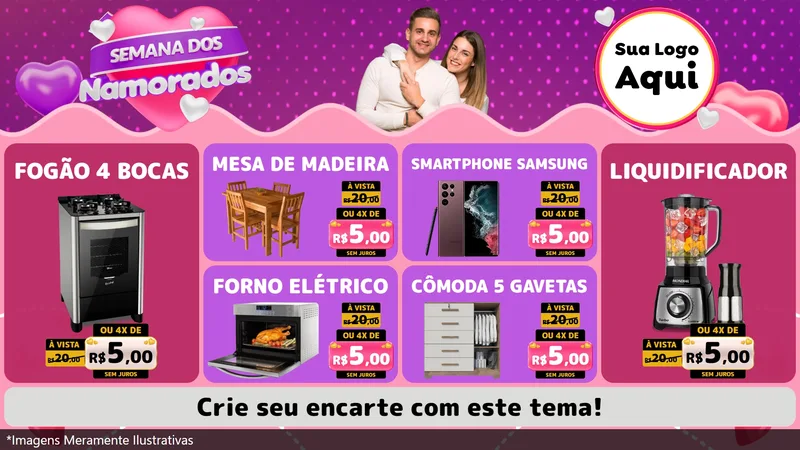 Modelo de TV para TV Horizontal com o tema Semana dos Namorados para Móveis e Eletro
