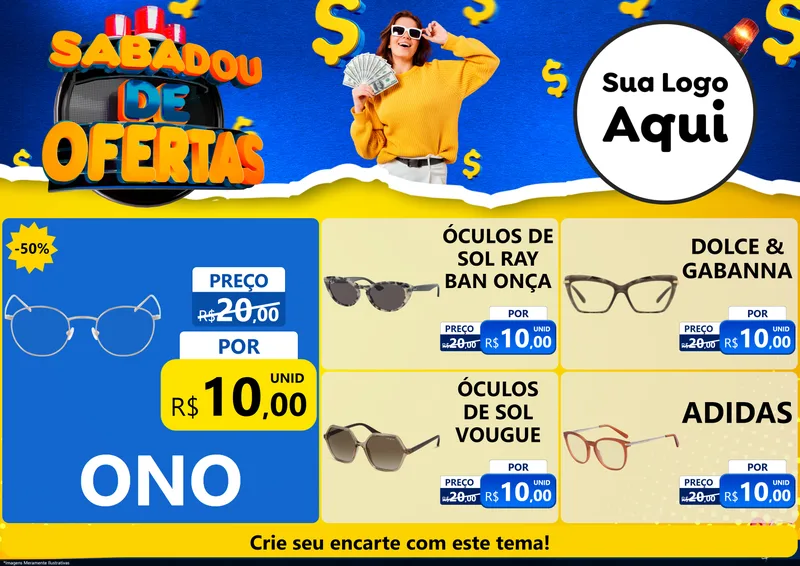 Modelo de Encarte para Encarte A4 Horizontal com o tema Sabadou de Ofertas para Óticas