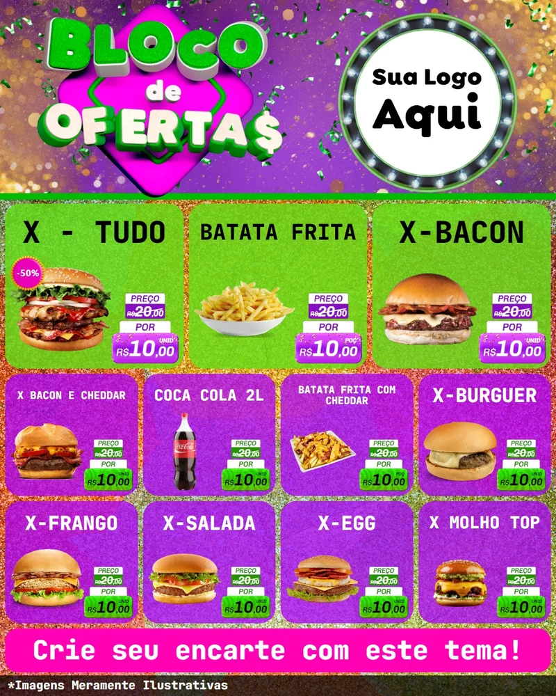 Modelo de Rede Social para Feed Instagram com o tema Bloco de Ofertas para Hamburgueria