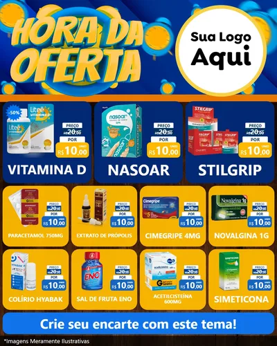 Modelo de Rede Social para Feed Instagram com o tema Hora da Oferta para Farmácia