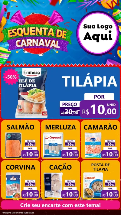 Modelo de Rede Social para Stories com o tema Esquenta de Carnaval para Peixaria