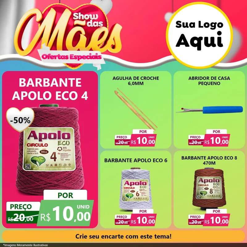 Modelo de Rede Social para Feed Facebook com o tema Show das Mães - Ofertas Especiais para Armarinho e Aviamentos