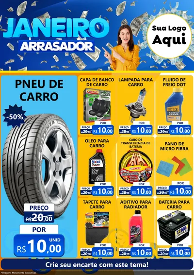 Modelo de Encarte para Encarte A4 Vertical com o tema Janeiro Arrasador para Auto peças