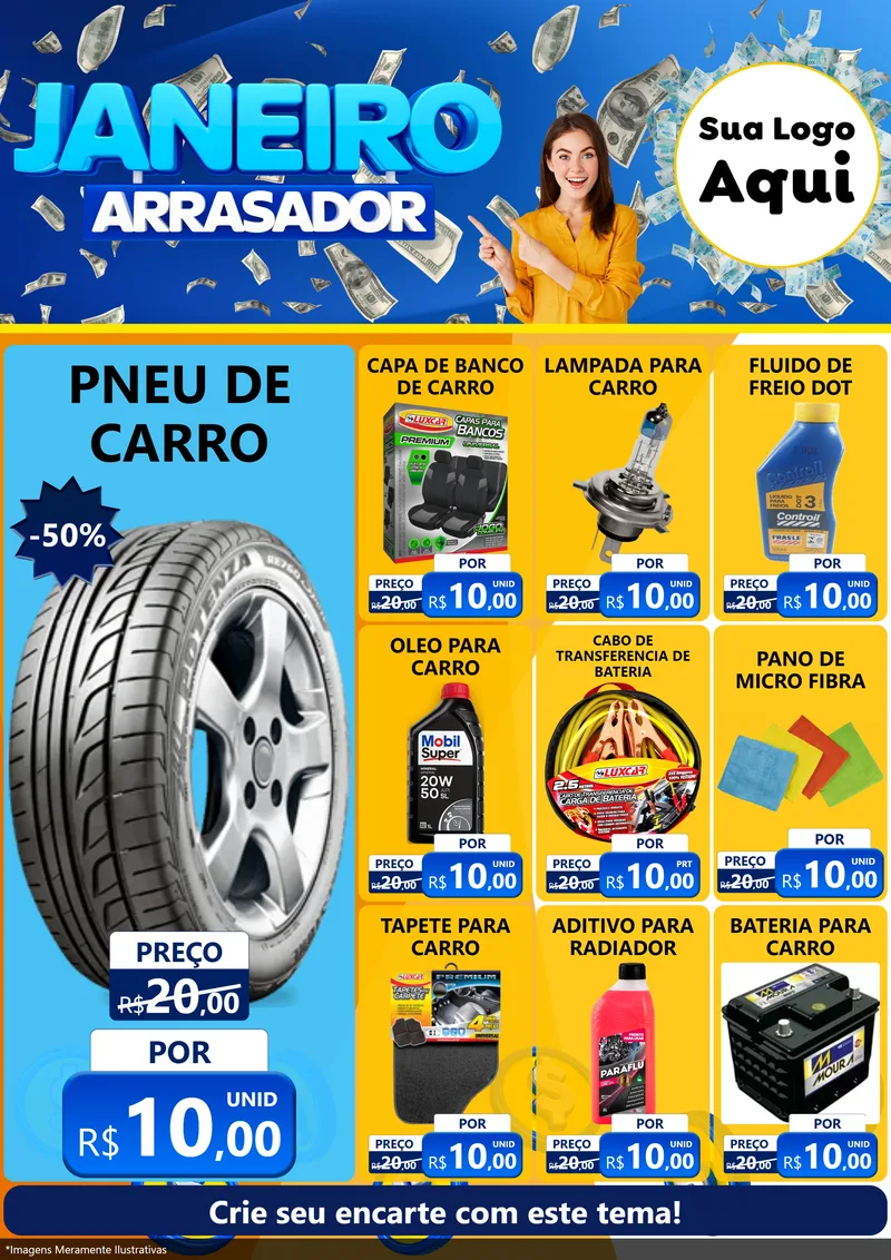 Modelo de Encarte para Encarte A4 Vertical com o tema Janeiro Arrasador para Auto peças