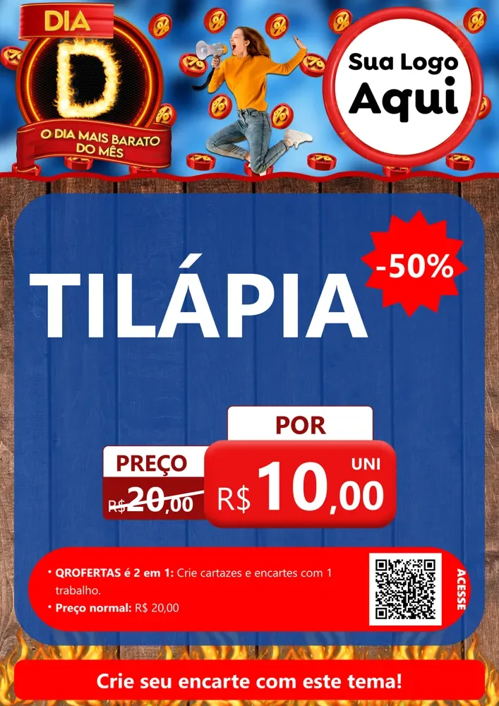 Modelo de Cartaz para Cartaz A4 Vertical com o tema Dia D - O Dia Mais Barato Do Mês para Peixaria
