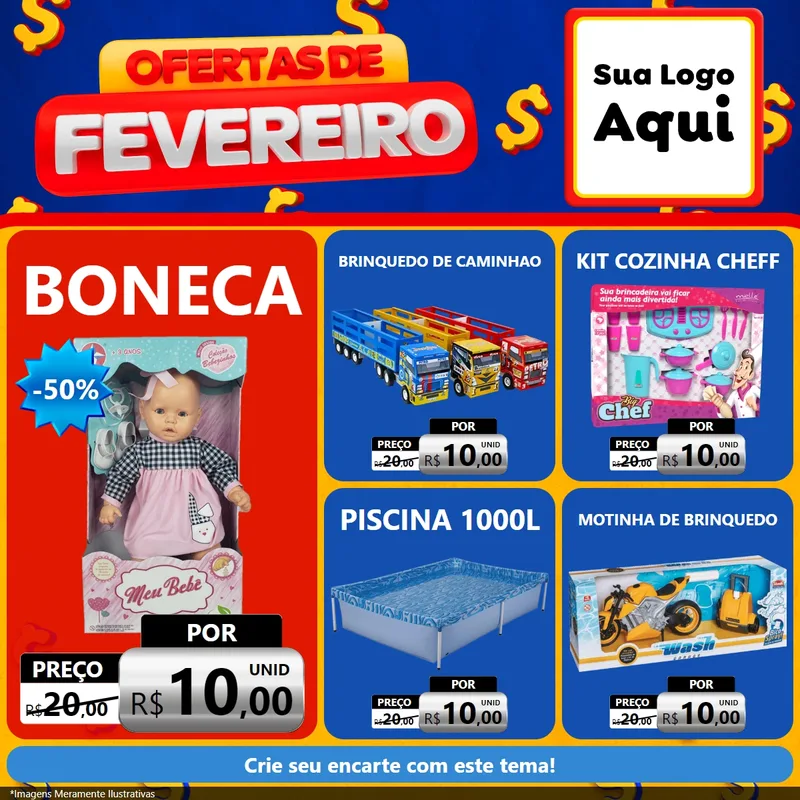 Modelo de Rede Social para Feed Facebook com o tema Ofertas de Fevereiro para Brinquedos