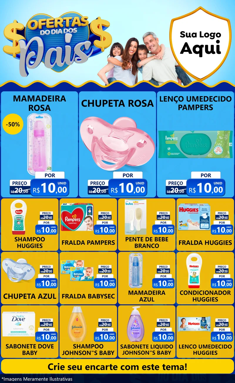 Modelo de Encarte para Encarte Grande com o tema Ofertas do Dia dos Pais para Bebês