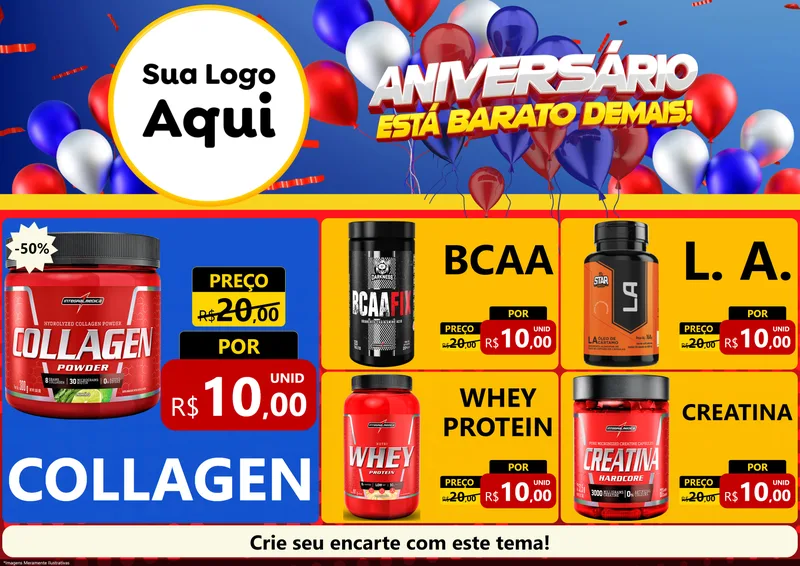 Modelo de Encarte para Encarte A4 Horizontal com o tema Aniversário para Suplementos alimentares