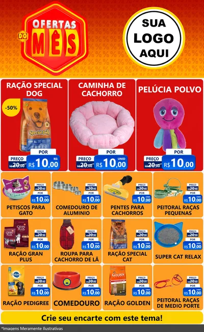 Modelo de Encarte para Encarte Grande com o tema Ofertas do Mês para Pet Shop