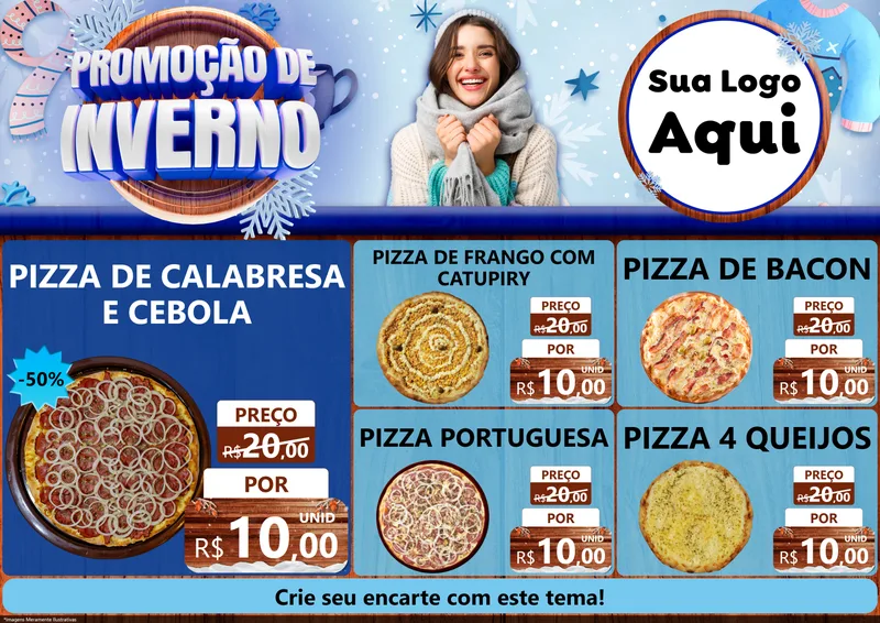 Modelo de Encarte para Encarte A4 Horizontal com o tema Promoção de Inverno para Pizzaria