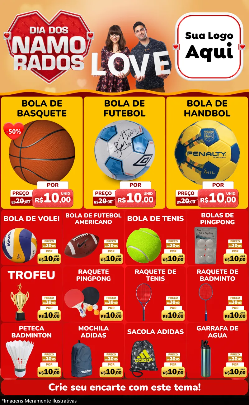 Modelo de Encarte para Encarte Grande com o tema Dia dos Namorados para Artigos Esportivos