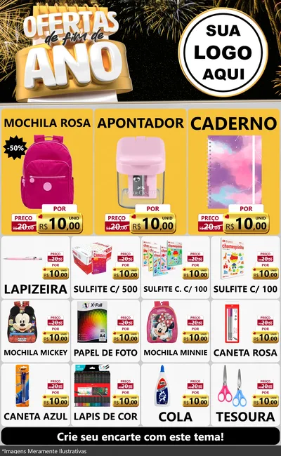 Modelo de Encarte para Encarte Grande com o tema Ofertas de Fim de Ano para Papelaria