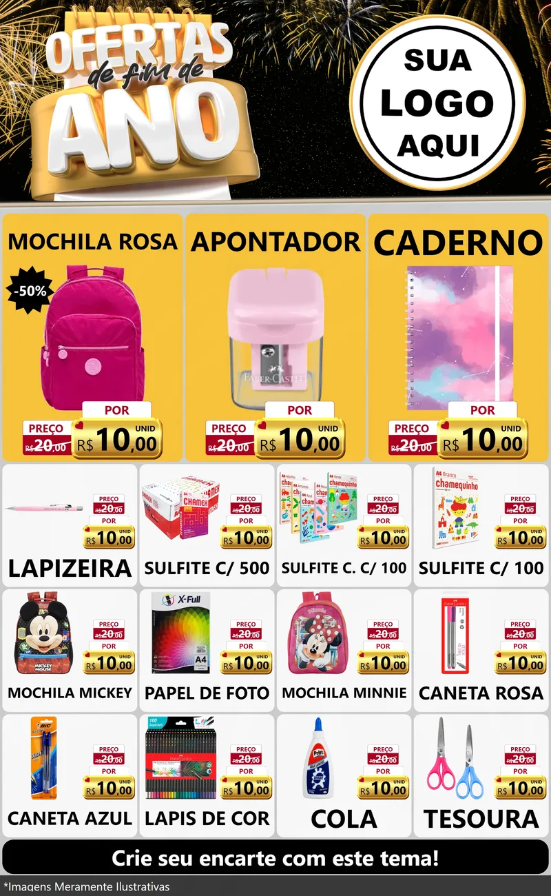 Modelo de Encarte para Encarte Grande com o tema Ofertas de Fim de Ano para Papelaria