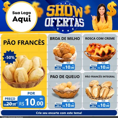 Modelo de Rede Social para Feed Facebook com o tema Show de Ofertas para Padaria