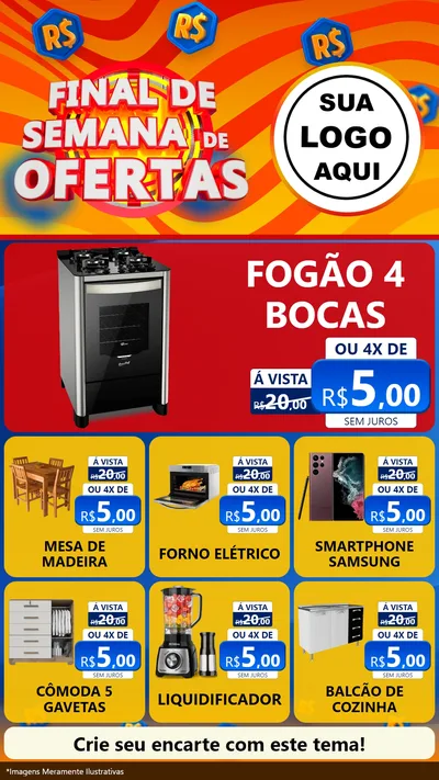 Modelo de Rede Social para Stories com o tema Final de Semana de Ofertas para Móveis e Eletro
