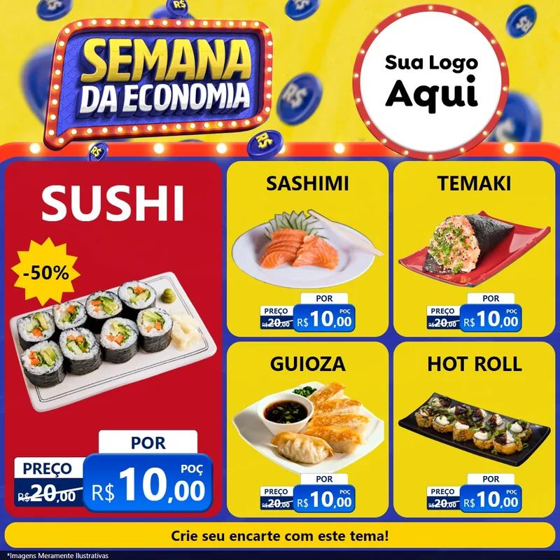 Modelo de Rede Social para Feed Facebook com o tema Semana da Economia para Comida japonesa