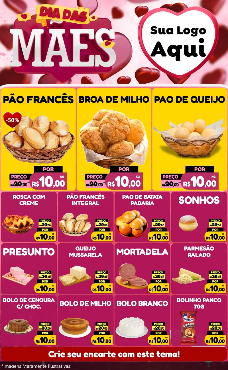 Modelo de Encarte para Encarte Grande com o tema Dia Das Mães para Padaria