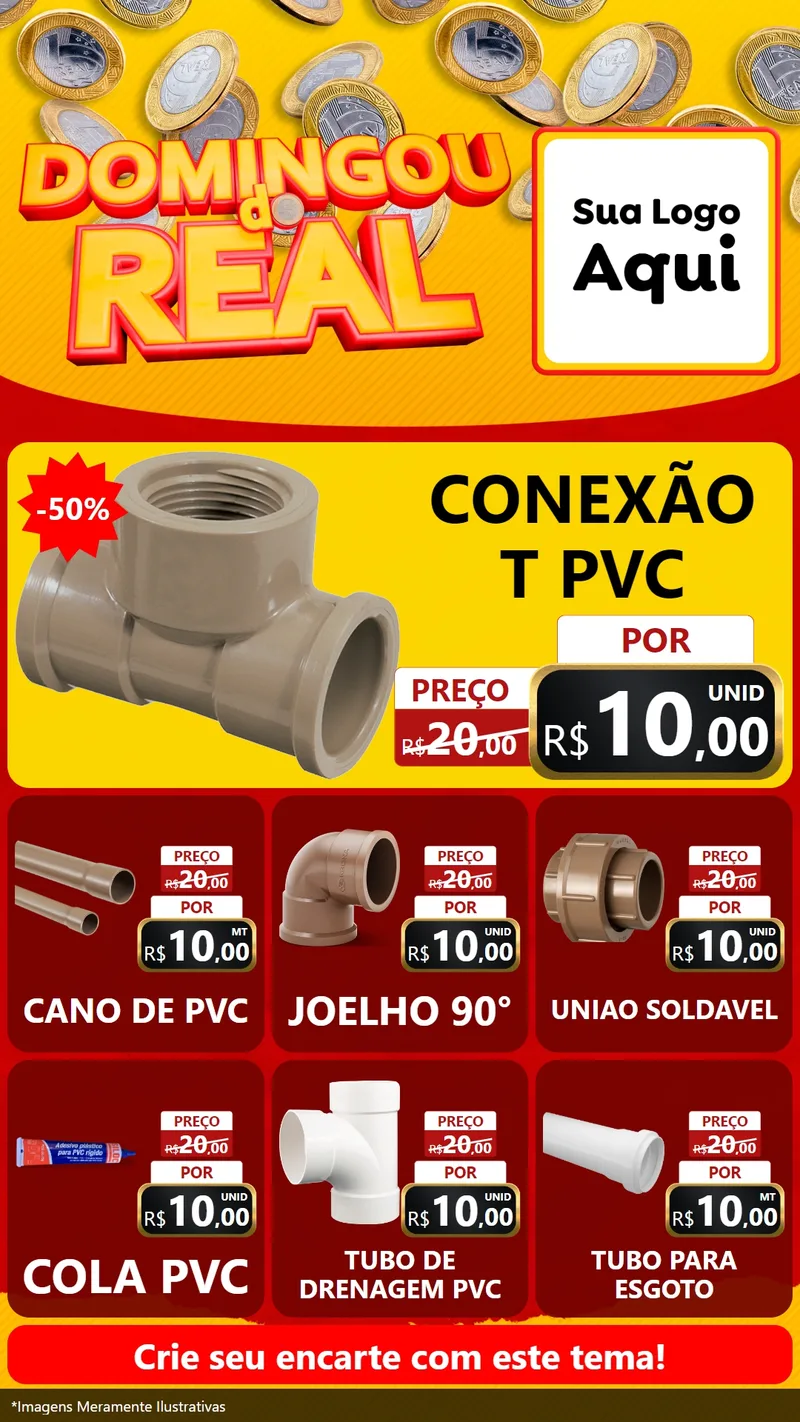 Modelo de Rede Social para Stories com o tema Domingou do Real para Tubos e conexões
