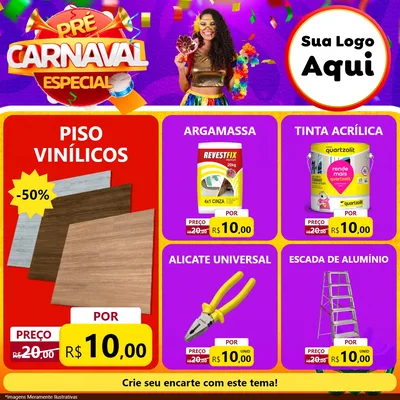 Modelo de Rede Social para Feed Facebook com o tema Pré-Carnaval Especial para Material para Construção