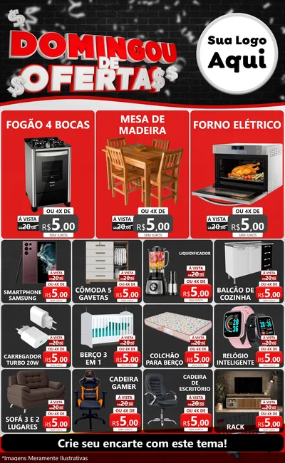 Modelo de Encarte para Encarte Grande com o tema Domingou de Ofertas para Móveis e Eletro