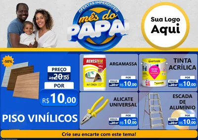 Modelo de Encarte para Encarte A4 Horizontal com o tema Ofertas Imperdíveis Mês Do Papai para Material para Construção