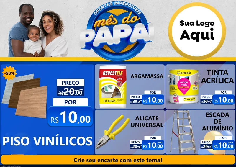 Modelo de Encarte para Encarte A4 Horizontal com o tema Ofertas Imperdíveis Mês Do Papai para Material para Construção