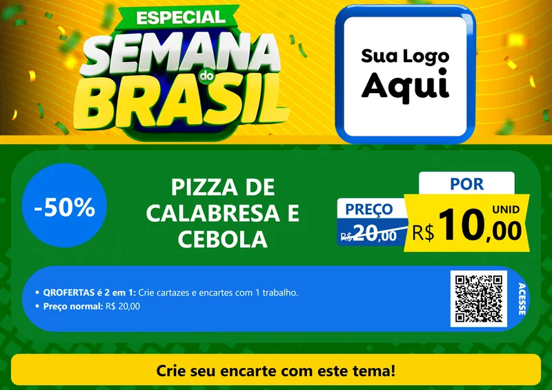 Modelo de Cartaz para Cartaz A4 Horizontal com o tema Especial Semana do Brasil para Pizzaria