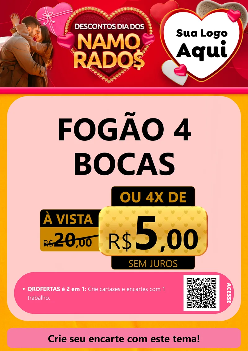 Modelo de Cartaz para Cartaz A4 Vertical com o tema Descontos Dia dos Namorados para Móveis e Eletro